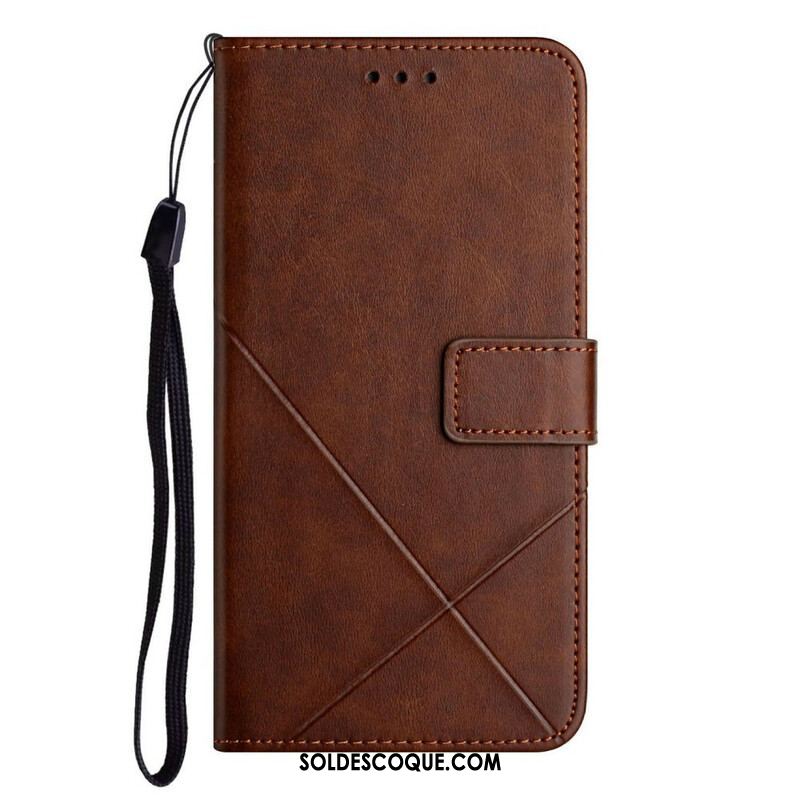 Housse iPhone 13 Pro Style Cuir Géométrique à Lanière