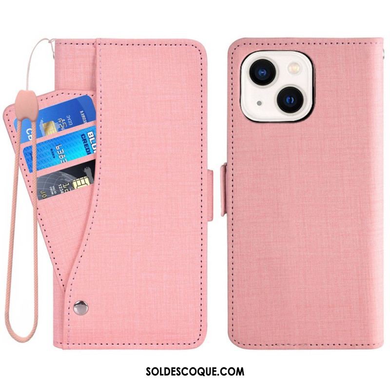 Housse iPhone 14 Jeans avec Porte-Cartes Rotatif