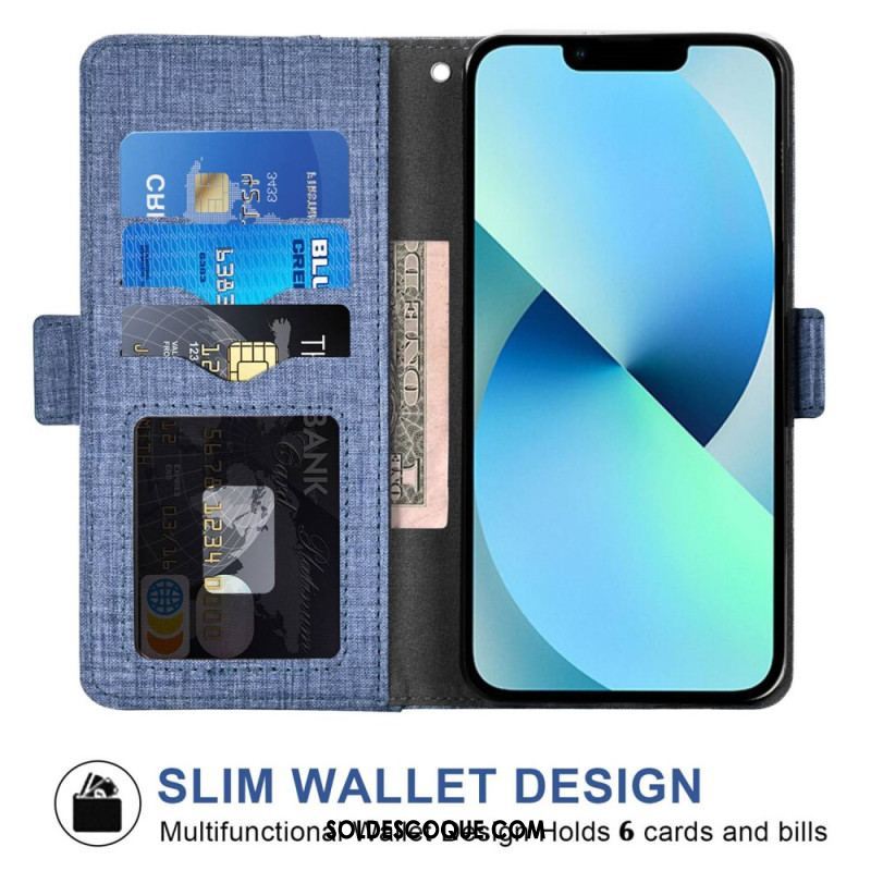 Housse iPhone 14 Jeans avec Porte-Cartes Rotatif