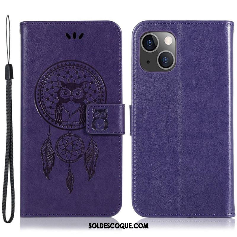 Housse iPhone 14 Plus Attrape Rêves Hibou à Lanière