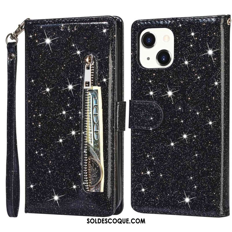 Housse iPhone 14 Plus Porte-Monnaie Paillettes