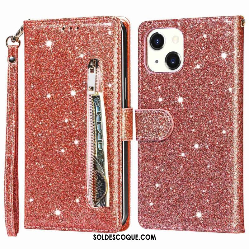 Housse iPhone 14 Plus Porte-Monnaie Paillettes