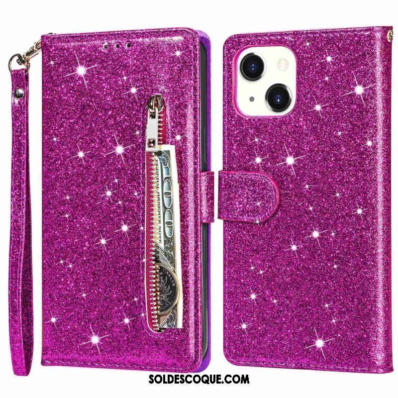 Housse iPhone 14 Plus Porte-Monnaie Paillettes