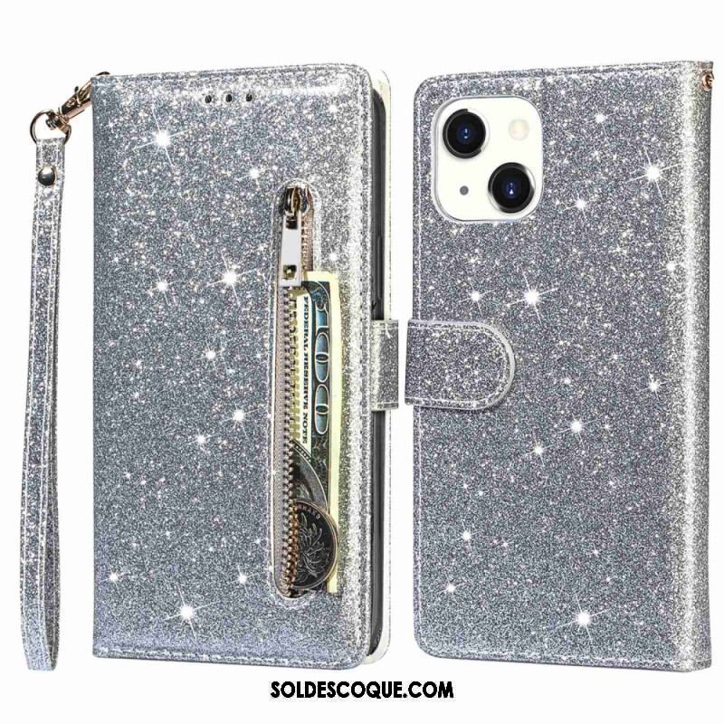 Housse iPhone 14 Plus Porte-Monnaie Paillettes