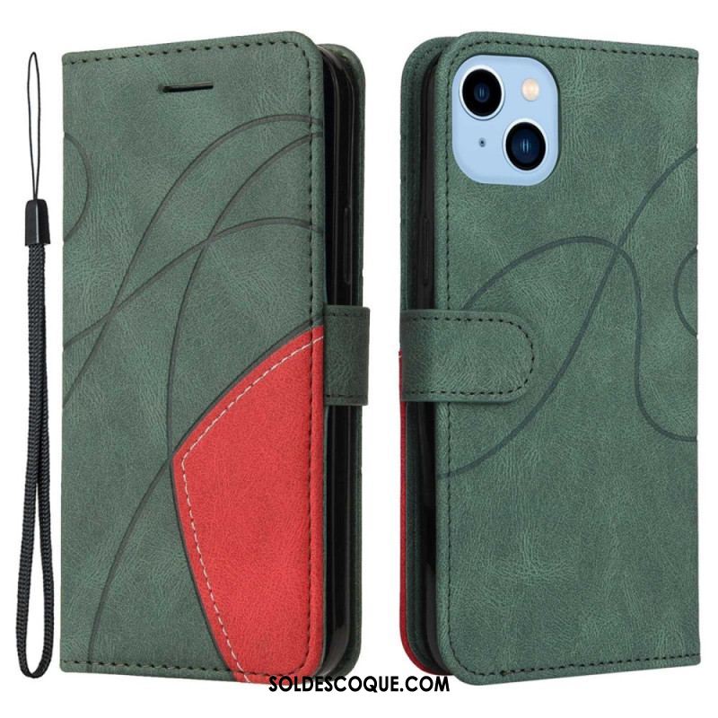 Housse iPhone 14 Plus Simili Cuir Bicolore Signature