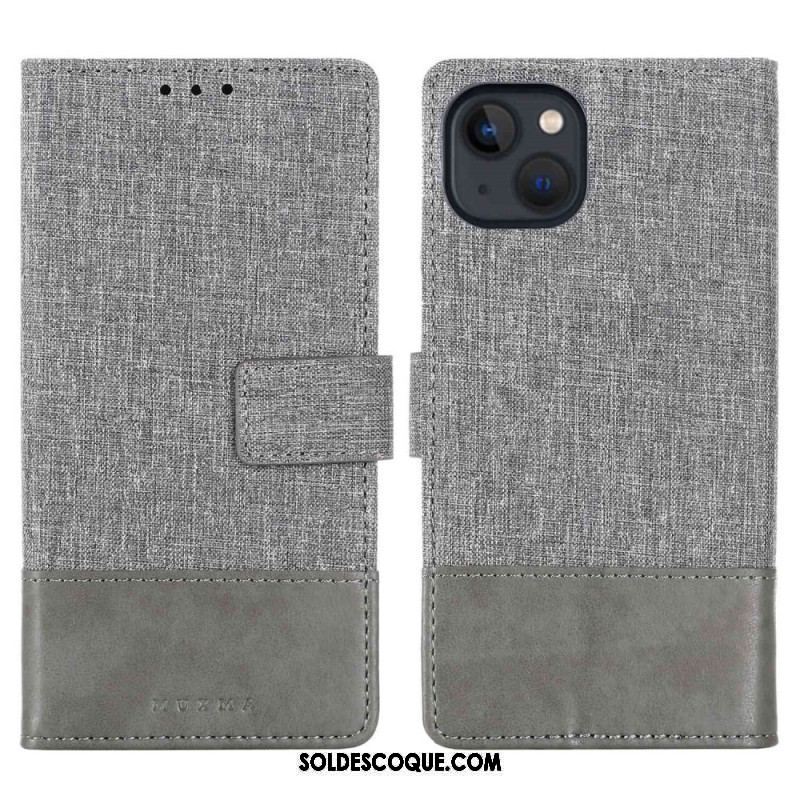 Housse iPhone 14 Plus Tissu et Effet Cuir MUXMA