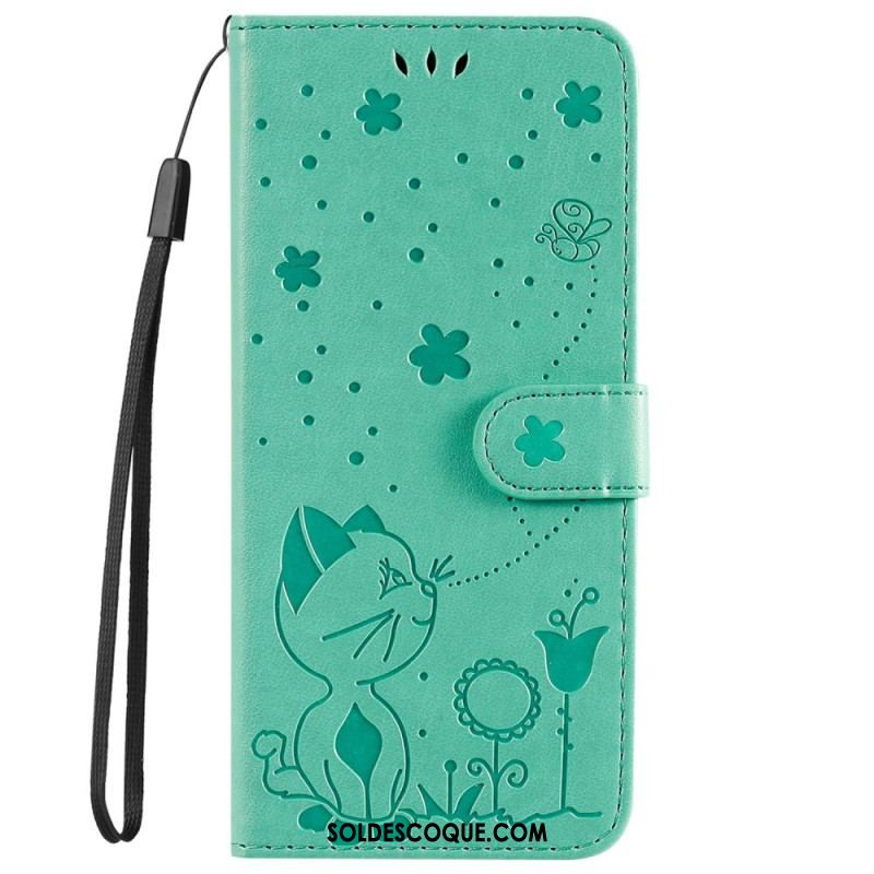 Housse iPhone 14 Pro Max Chat et Abeilles à Lanière