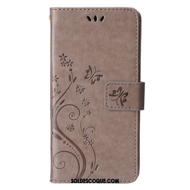 Housse iPhone 15 Fleurs avec Lanière