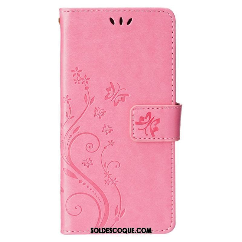 Housse iPhone 15 Fleurs avec Lanière