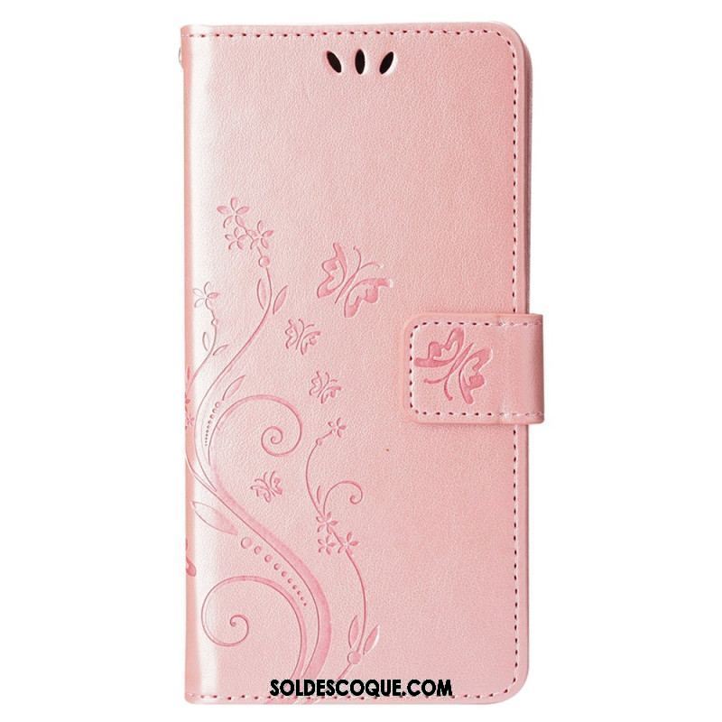 Housse iPhone 15 Fleurs avec Lanière