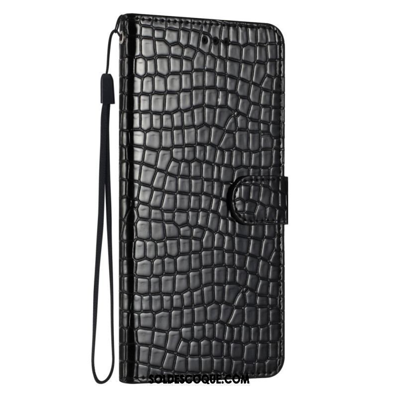 Housse iPhone 15 Plus Style Crocodile avec Lanière