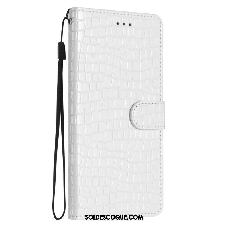 Housse iPhone 15 Plus Style Crocodile avec Lanière