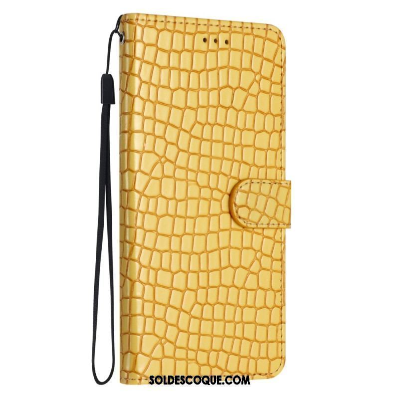 Housse iPhone 15 Plus Style Crocodile avec Lanière