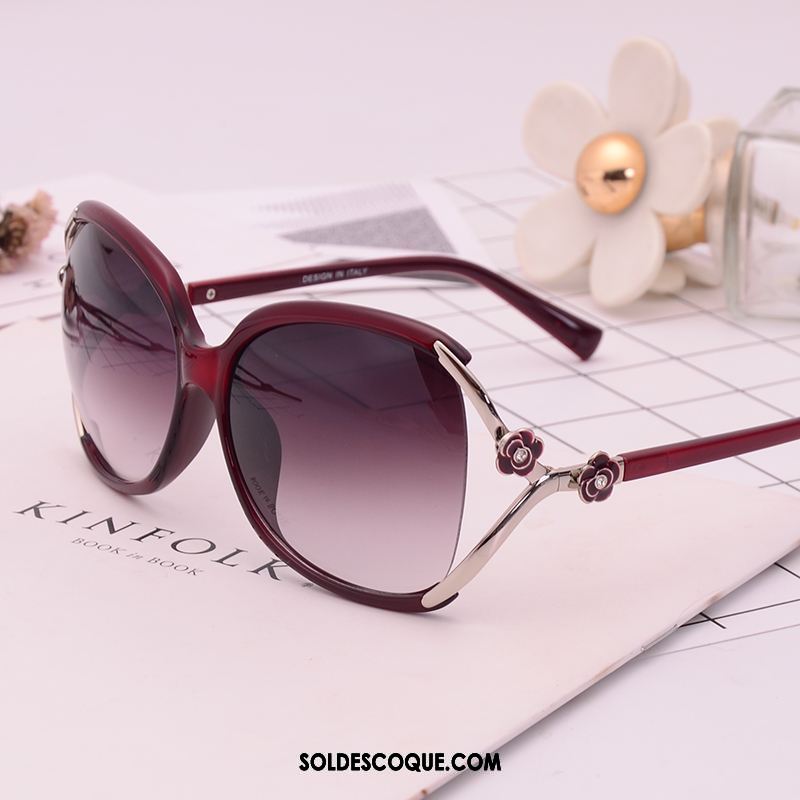 Lunettes De Soleil Femme Tendance Vin Rouge Visage Rond Élégant Rétro Pas Cher