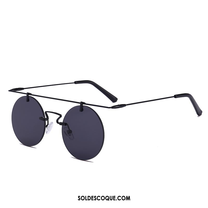 Lunettes De Soleil Homme Bleu Rond Rétro Métal Femme Pas Cher