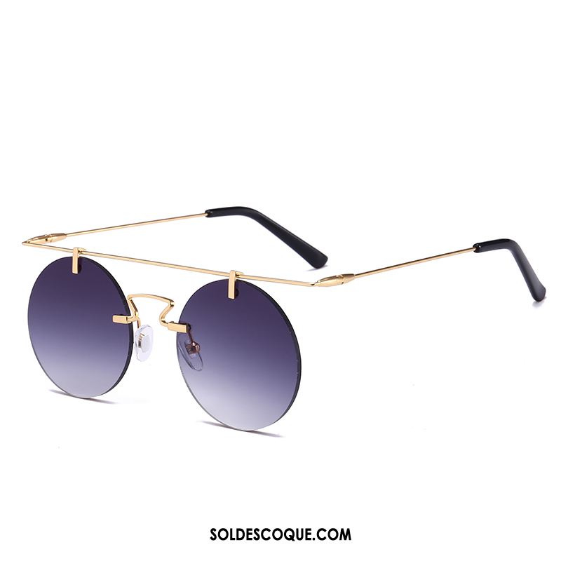 Lunettes De Soleil Homme Bleu Rond Rétro Métal Femme Pas Cher