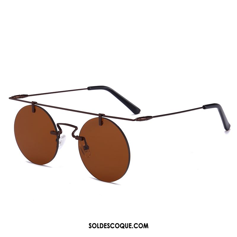 Lunettes De Soleil Homme Bleu Rond Rétro Métal Femme Pas Cher