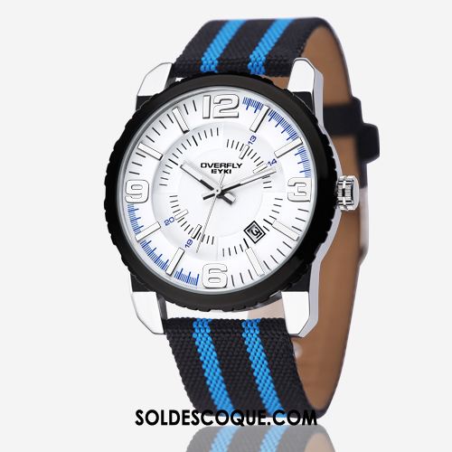 Montre Homme Bleu Toile Montre À Bracelet Simple Rouge Pas Cher