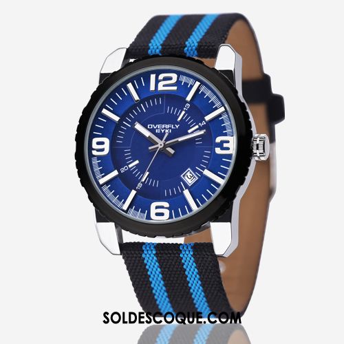 Montre Homme Bleu Toile Montre À Bracelet Simple Rouge Pas Cher