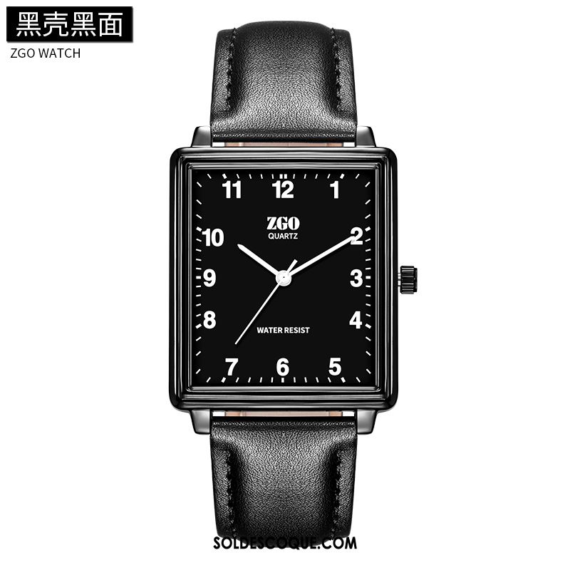 Montre Homme Carré Étanche Noir Tendance Simple France