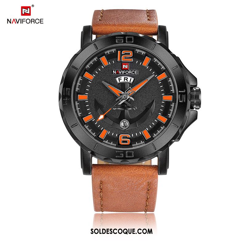 Montre Homme Cuir Véritable Bleu Montre À Bracelet Sport Tendance En Ligne