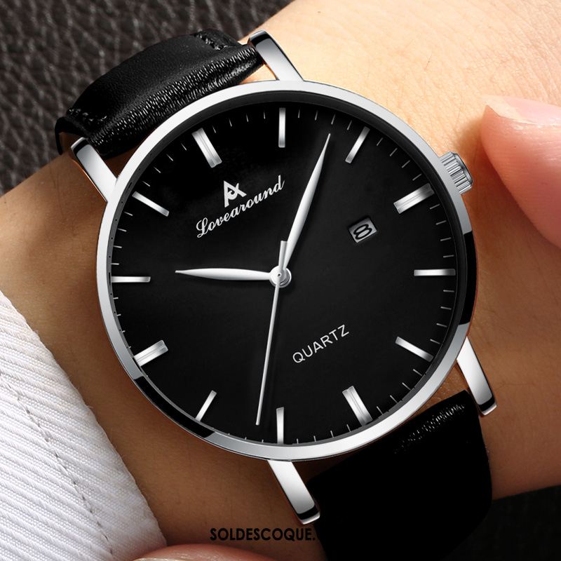 Montre Homme Montre À Bracelet Très Mince Le Nouveau Mode Noir Pas Cher