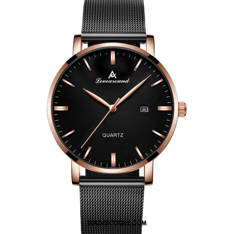 Montre Homme Montre À Bracelet Très Mince Le Nouveau Mode Noir Pas Cher