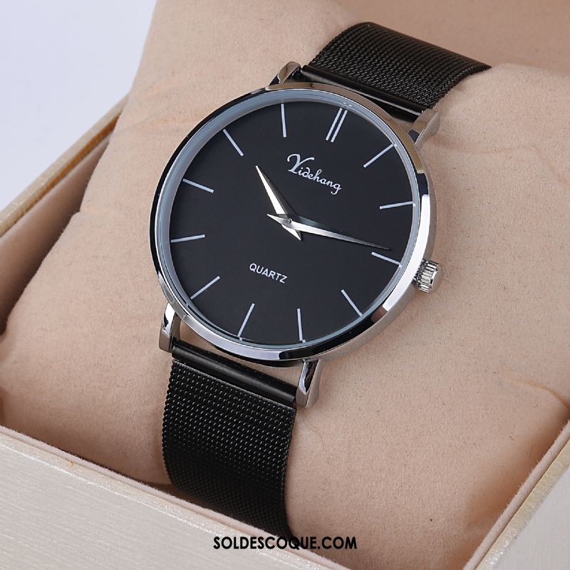 Montre Homme Noir Étanche Simple Mode Montre À Quartz Pas Cher