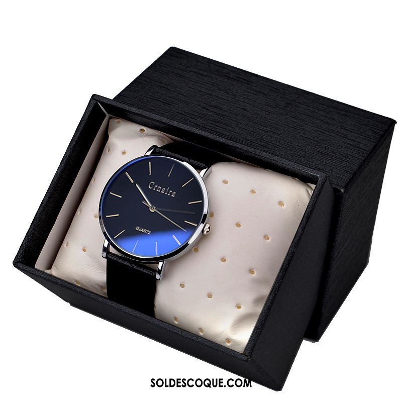 Montre Homme Noir Étanche Simple Mode Montre À Quartz Pas Cher