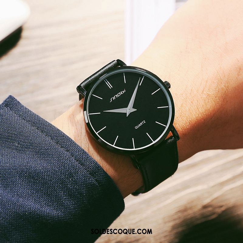 Montre Homme Noir Étanche Simple Mode Montre À Quartz Pas Cher