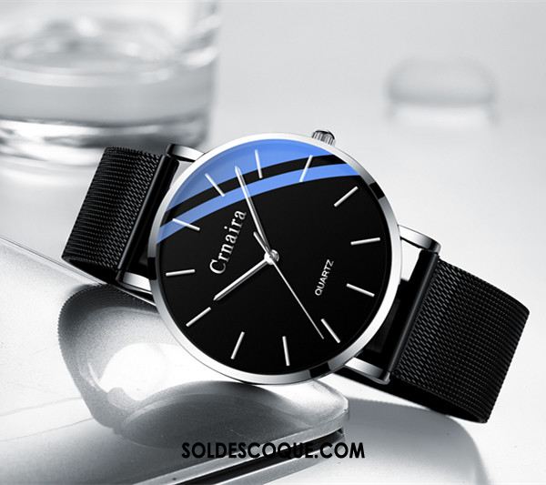 Montre Homme Noir Étanche Simple Mode Montre À Quartz Pas Cher