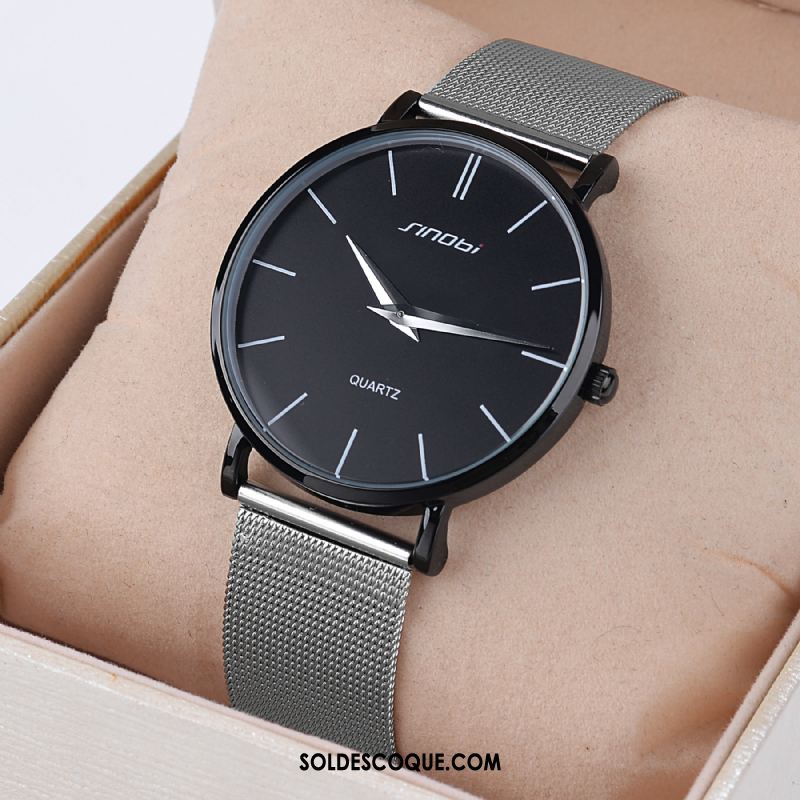 Montre Homme Noir Étanche Simple Mode Montre À Quartz Pas Cher