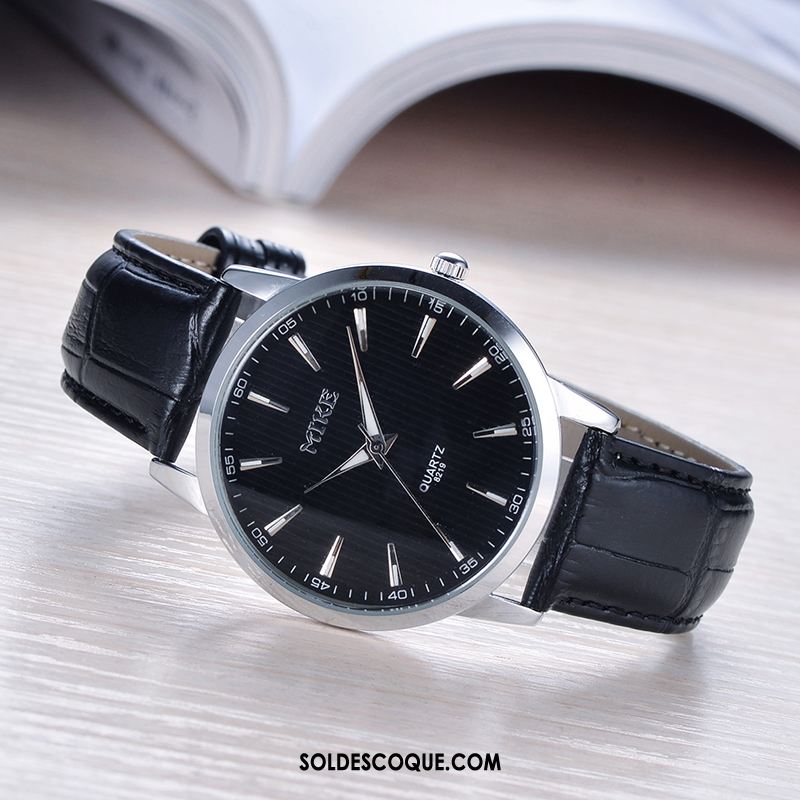 Montre Homme Noir Étanche Simple Mode Montre À Quartz Pas Cher