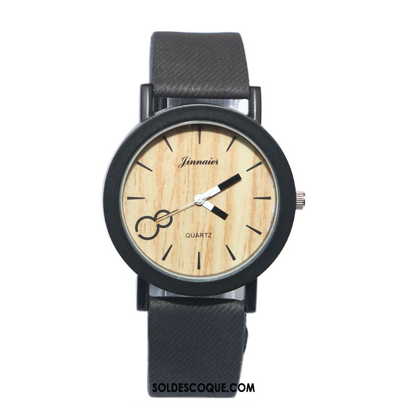 Montre Homme Rétro Bois Noir Mode Femme Pas Cher