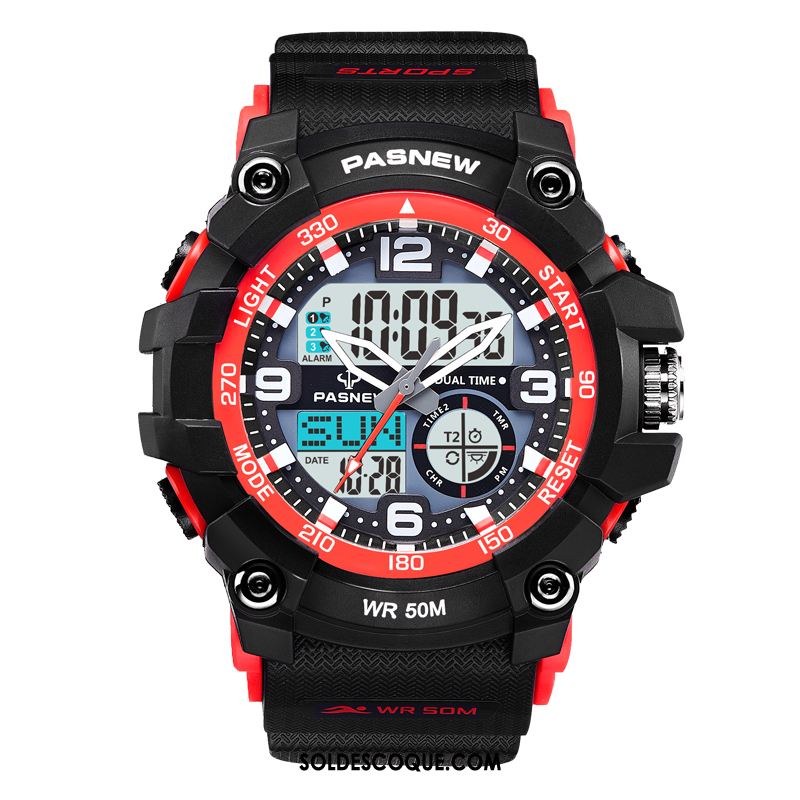 Montre Homme Sport Multifonctions Forces Spéciales Noir Rouge Soldes