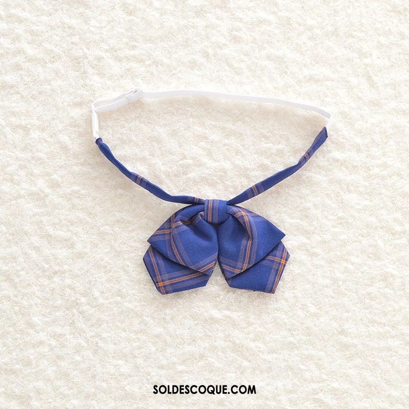Nœud Papillon Femme Uniforme Treillis Bleu Multicolore Chemise Soldes
