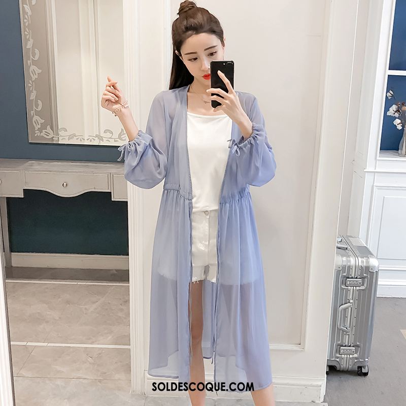 Vêtement Anti Uv Femme Châle Le Nouveau Bleu Mousseline De Soie Cardigan Soldes