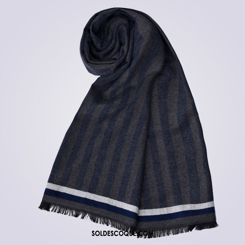 Écharpe Homme Plaid Britanique Hiver Longue Bleu Pas Cher