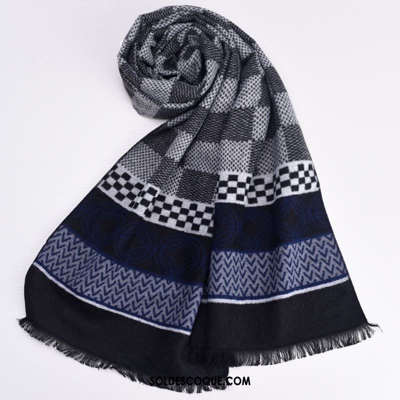 Écharpe Homme Plaid Britanique Hiver Longue Bleu Pas Cher