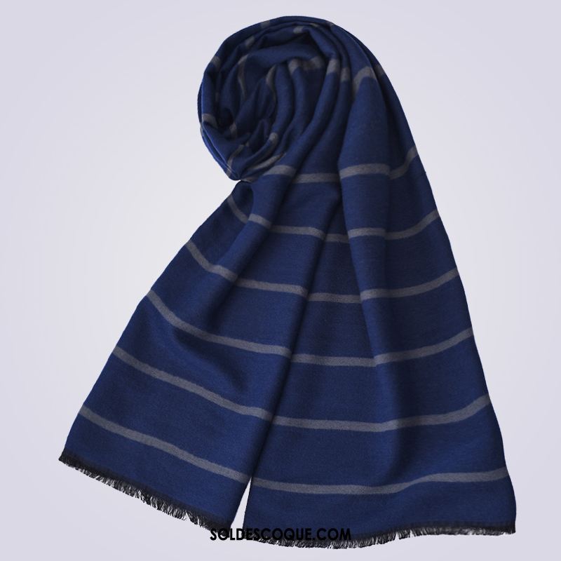 Écharpe Homme Plaid Britanique Hiver Longue Bleu Pas Cher