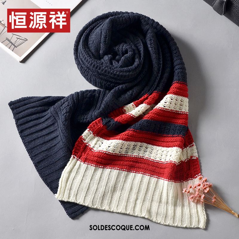 Écharpe Homme Étudiant Creux Hiver Rayé Tricot Pas Cher