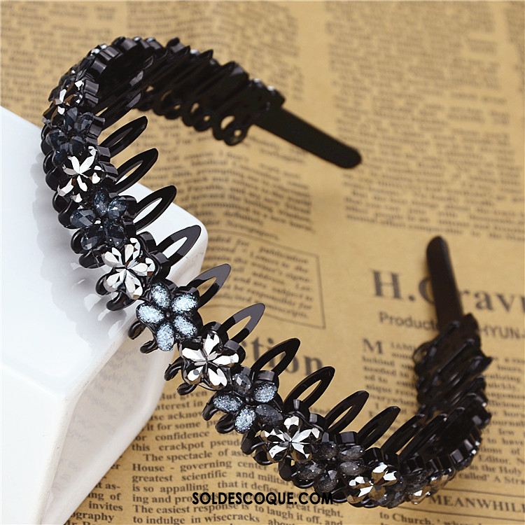 Épingle À Cheveux Femme Noir Diamant Fleur Antidérapant Bandes Cheveux En Vente