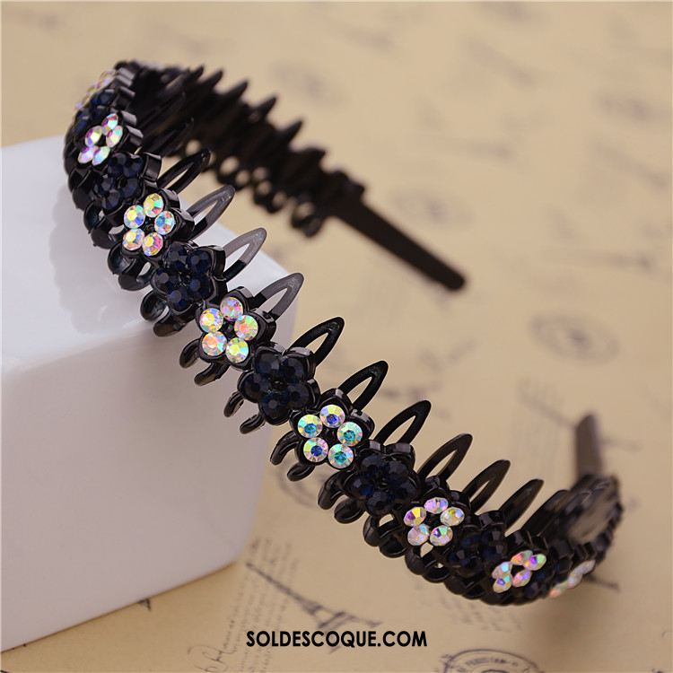 Épingle À Cheveux Femme Noir Diamant Fleur Antidérapant Bandes Cheveux En Vente