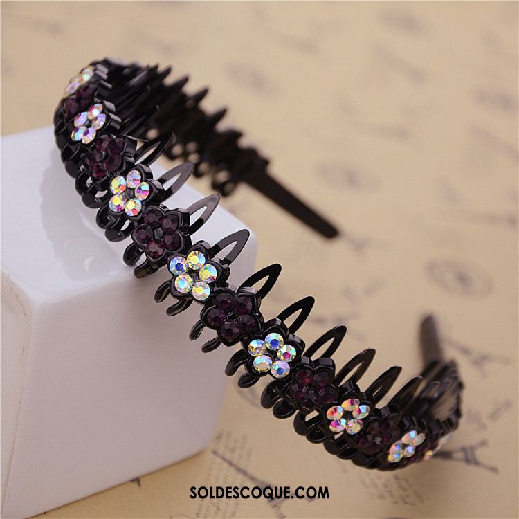 Épingle À Cheveux Femme Noir Diamant Fleur Antidérapant Bandes Cheveux En Vente