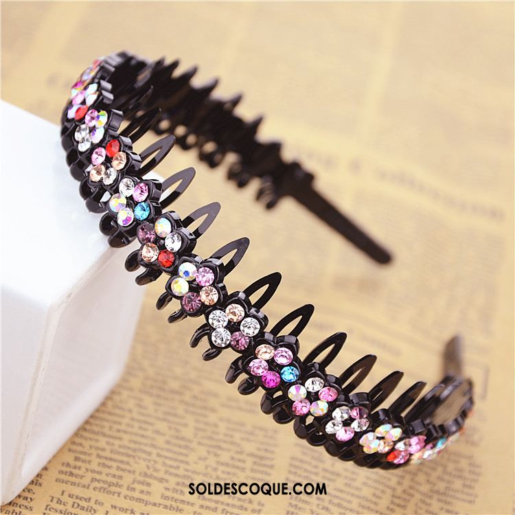 Épingle À Cheveux Femme Noir Diamant Fleur Antidérapant Bandes Cheveux En Vente