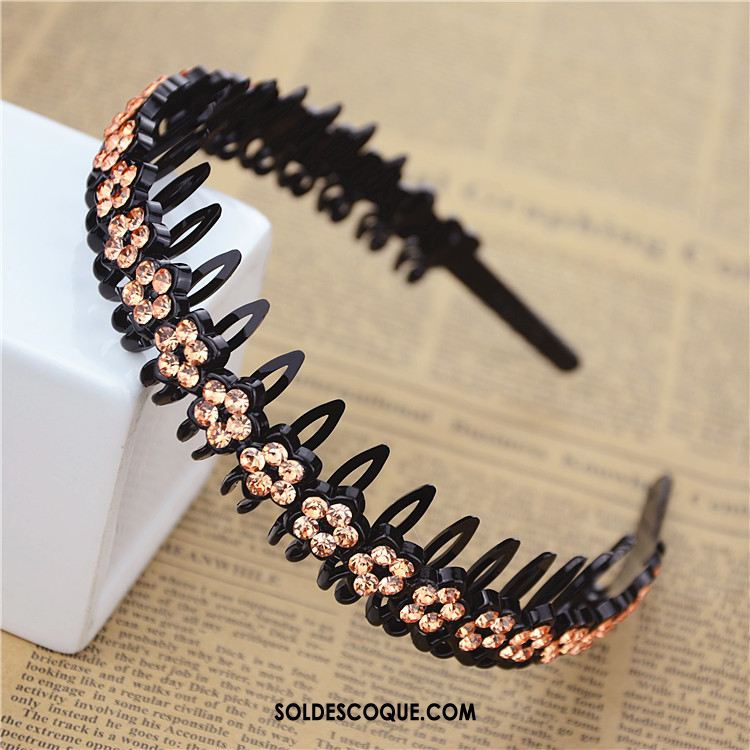 Épingle À Cheveux Femme Noir Diamant Fleur Antidérapant Bandes Cheveux En Vente