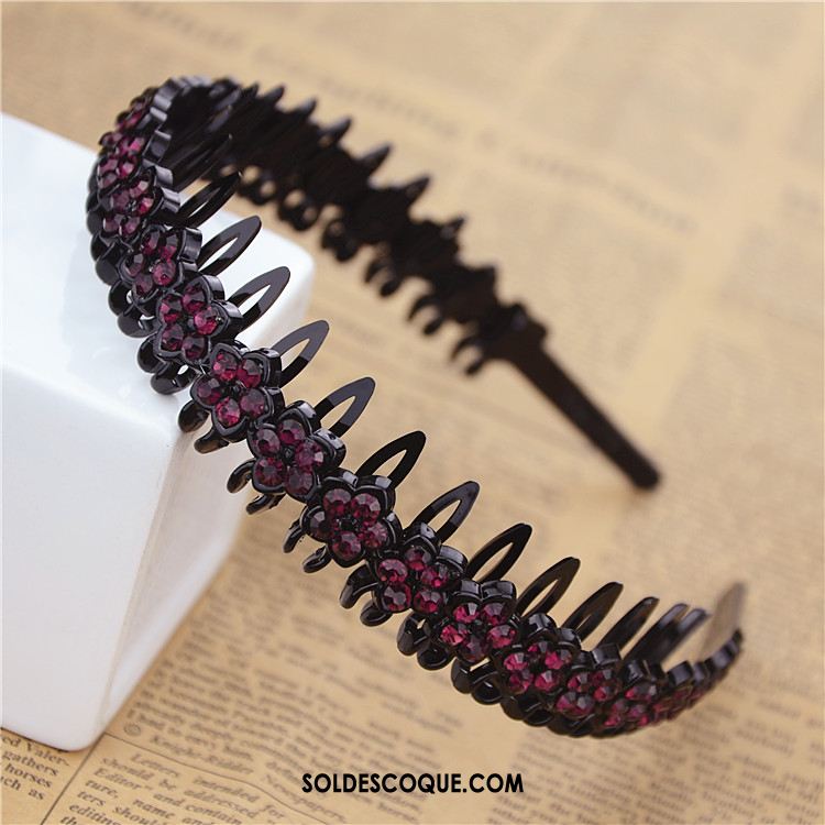 Épingle À Cheveux Femme Noir Diamant Fleur Antidérapant Bandes Cheveux En Vente