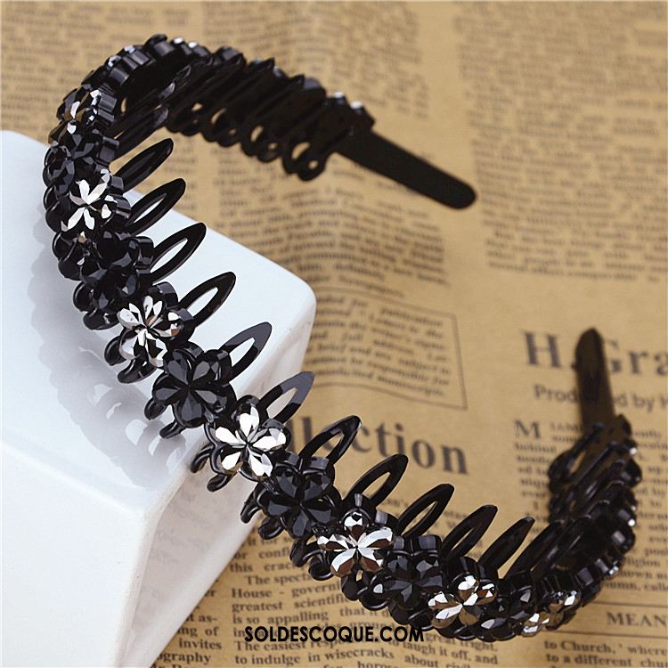 Épingle À Cheveux Femme Noir Diamant Fleur Antidérapant Bandes Cheveux En Vente