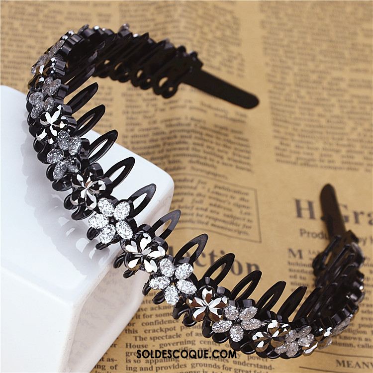 Épingle À Cheveux Femme Noir Diamant Fleur Antidérapant Bandes Cheveux En Vente