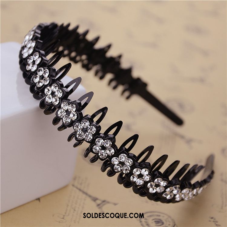 Épingle À Cheveux Femme Noir Diamant Fleur Antidérapant Bandes Cheveux En Vente